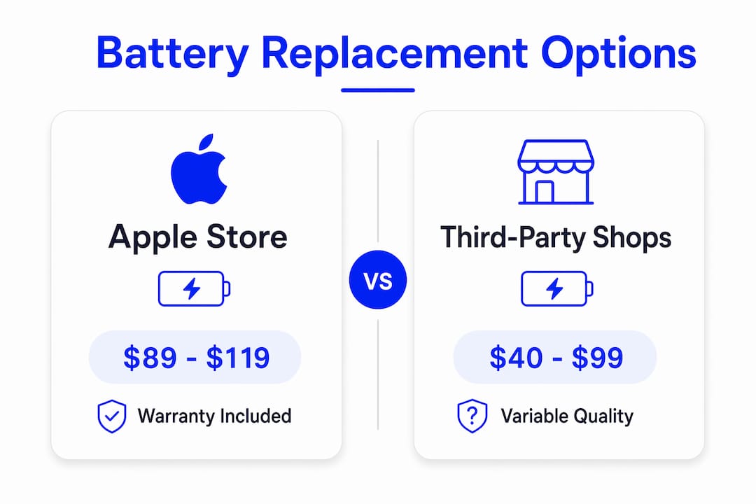 Infographic comparing iPhone battery replacement options