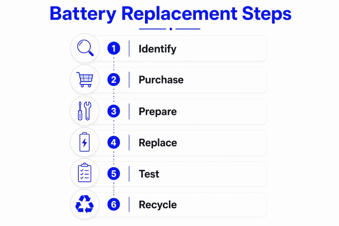 Infographic illustrating laptop battery replacement steps