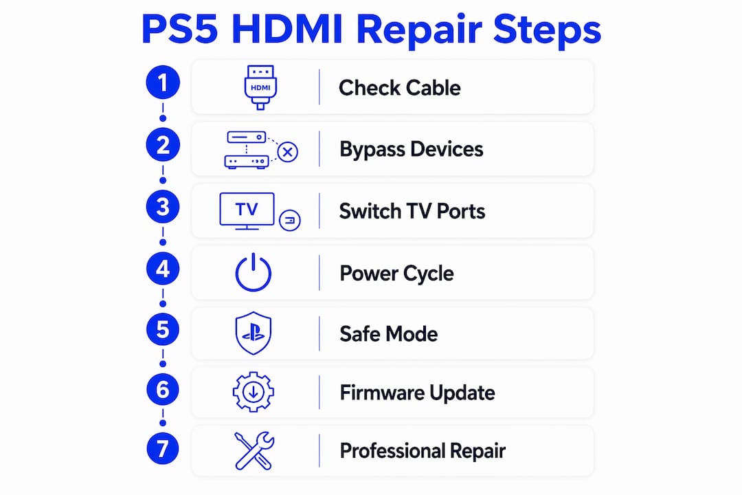 Infographic showing PS5 HDMI repair step process